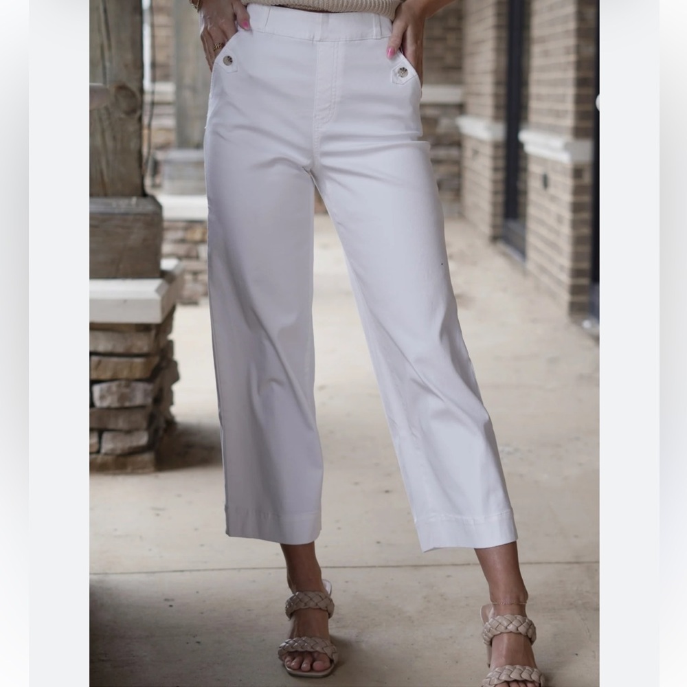 SPANX Women Stretch Twill Cropped Wide Leg Pants White High Rise Pull On Small - Picture 10 of 13